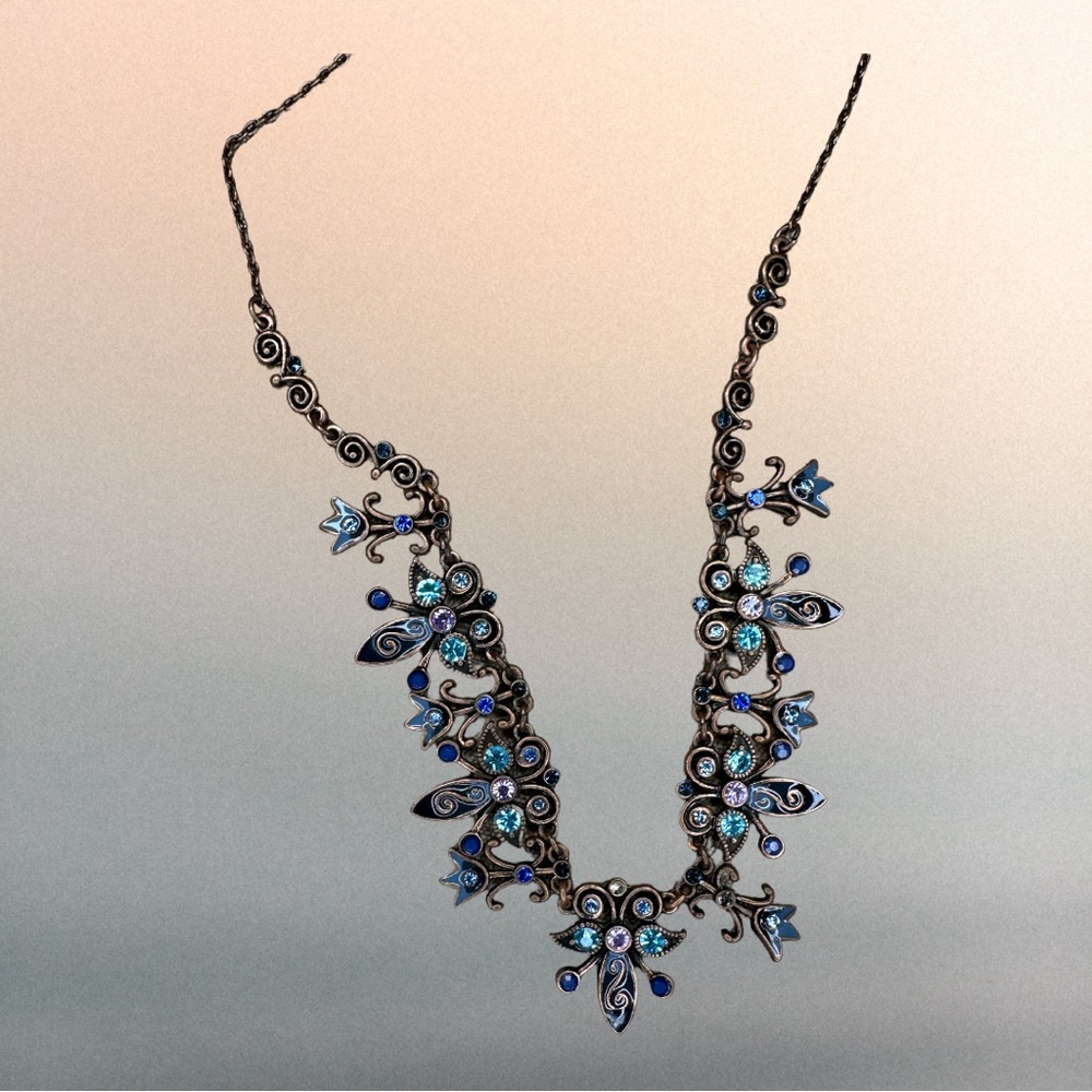 Vintage Avon Colorful Tulip Bronze Floral Necklace